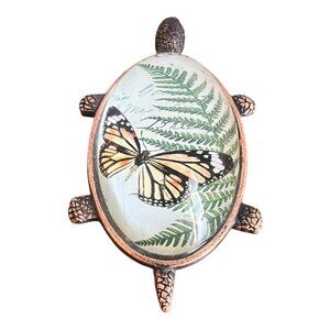 Royal Family Collection Copper/Brass Turtle Glass Dome Shell W/Butterfly 2X4 Pap